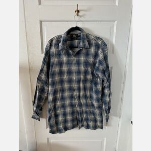 Vintage 90s RRL Ralph Lauren Plaid Shirt Medium Blue Flannel 3-Star Tag Workwear